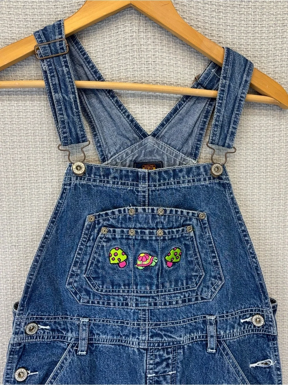 Vintage Route 66 Kid Girls Overalls Large Embroidered 90’s Y2K Retro Flowers